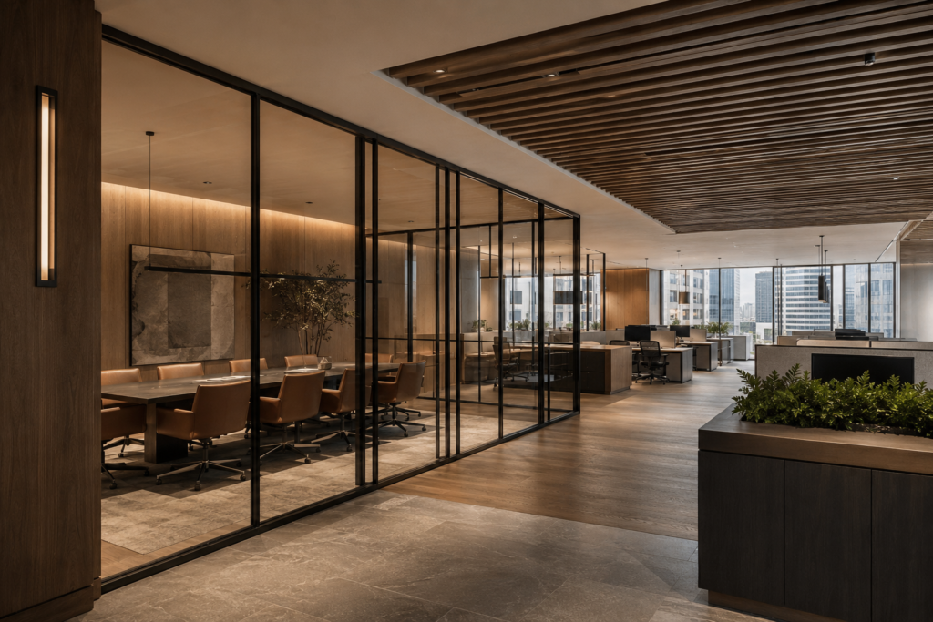 Commercial office build-out with glass conference rooms