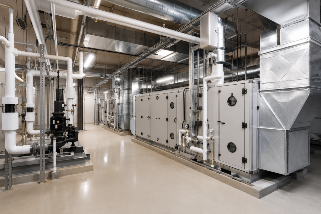 Commercial mechanical room with air handling units